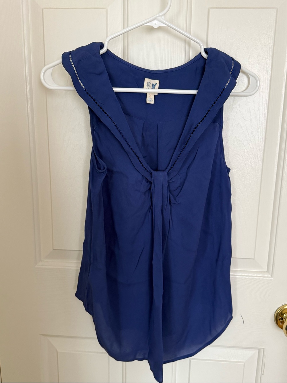 Sleeveless Navy Tie-Front Blouse - Women's Top